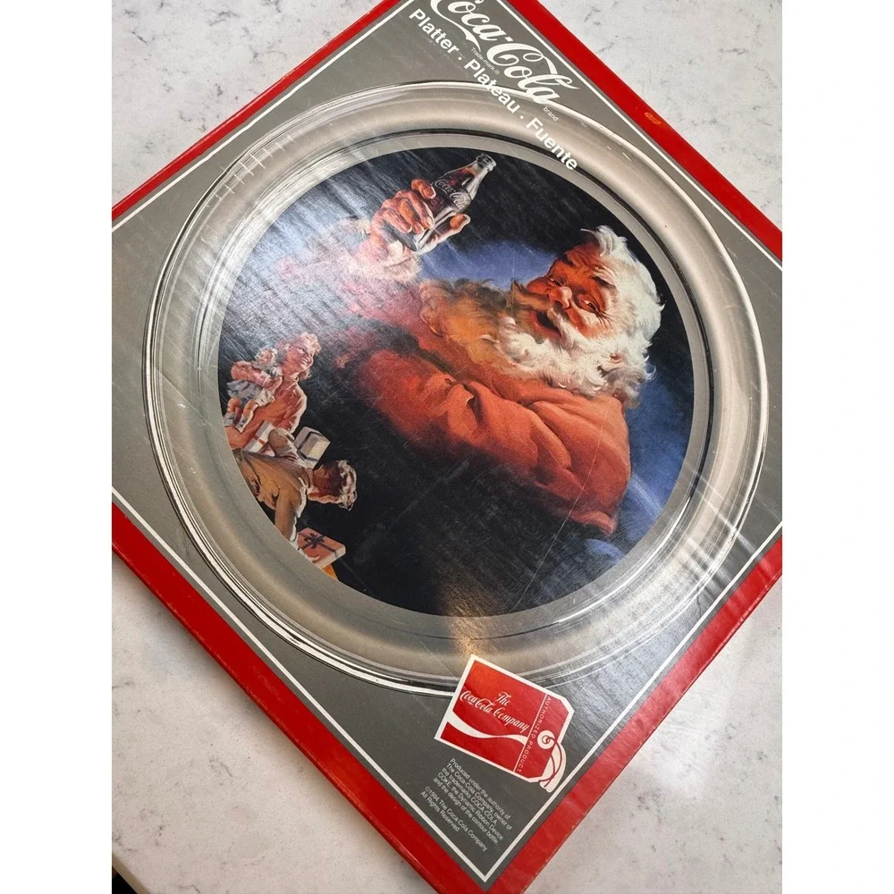 Coca-Cola Santa Claus Glass Serving Platter‎ 13 Inch Vintage Holiday 1954 Art